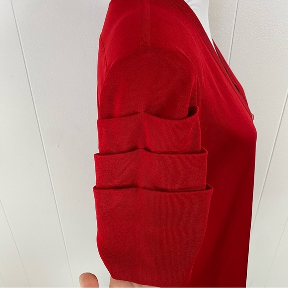 EXCLUSIVELY Misook Red Pleated Statement Short Sleeve Button Cardigan Top XL - Picture 5 of 16